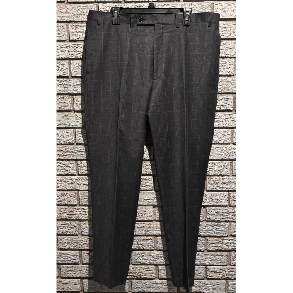 Lauren Ralph Lauren Mens 38x32 Wool-Laine Pants Charcoal Grey Windowpane Plaid